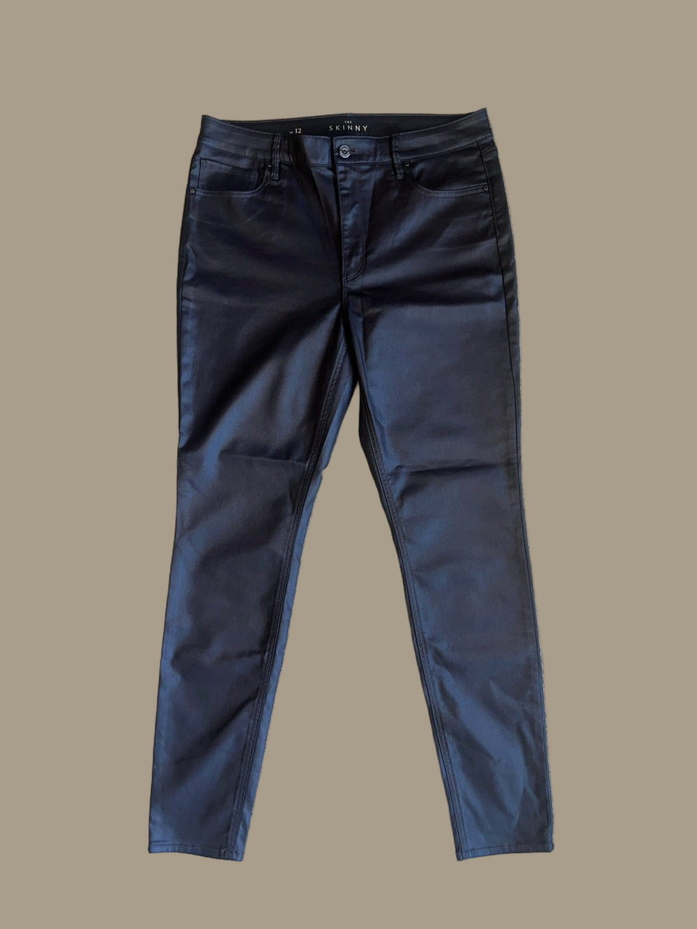 WHBM Coated High Rise Dark Chocolate Skinny Jeans